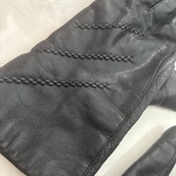 Vintage Prestige Black Genuine Leather Gloves with Stripe Detail - Picture 4 of 10